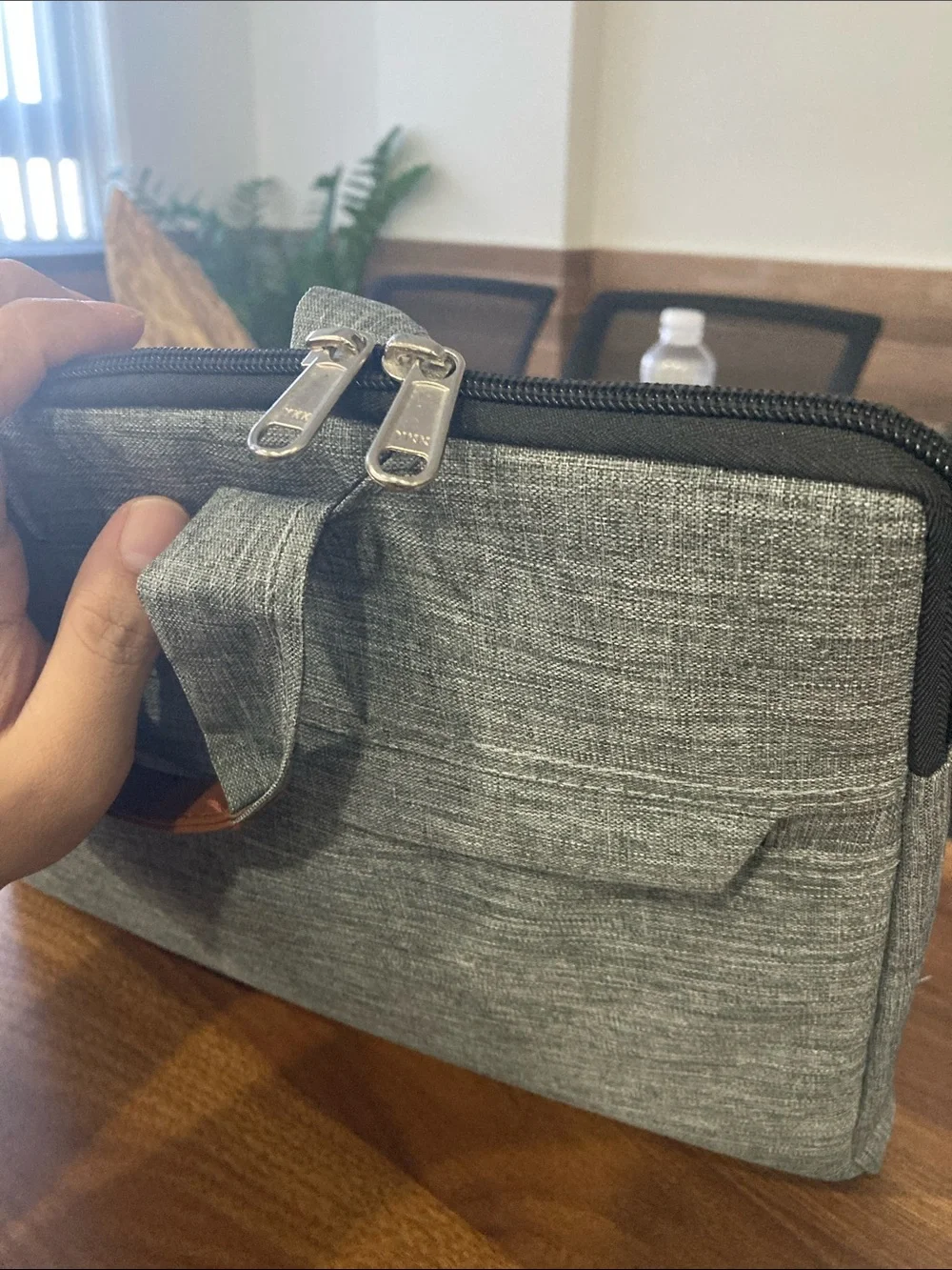 Gray Men's Laptop Briefcase with Tan Handle